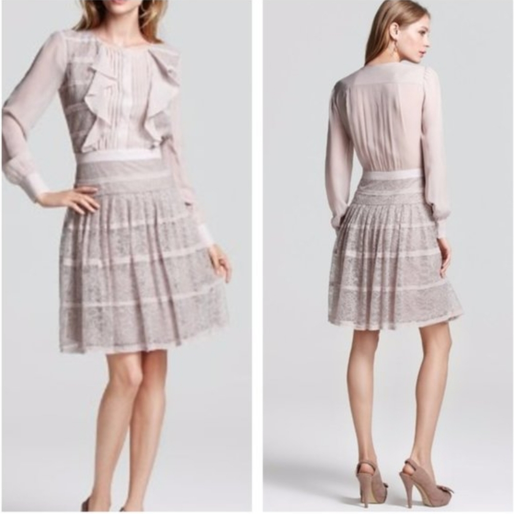 BCBGMaxazria Kadee Tan RoseMist Lace Dress. Silk.